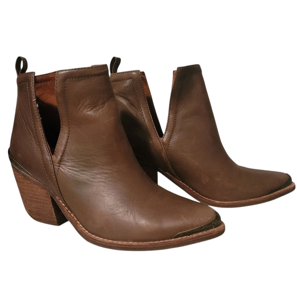 Jeffrey Campbell Cromwell Leather Ankle Boots Booties Sz 7.5 Brown Western Rodeo - Picture 1 of 16